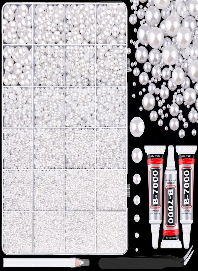 TINKRSTUFF 16500Pcs Flatback Pearls for Crafting (White), Assorted Size 2/3/4/5/6/8/10mm Half Pearl with 3Pcs 10ml B7000 Jewelry Glue, Bedazzling Kit for DIY Crafts Clothing Tumbler Shoes Embellishment Nail Art - Image 1